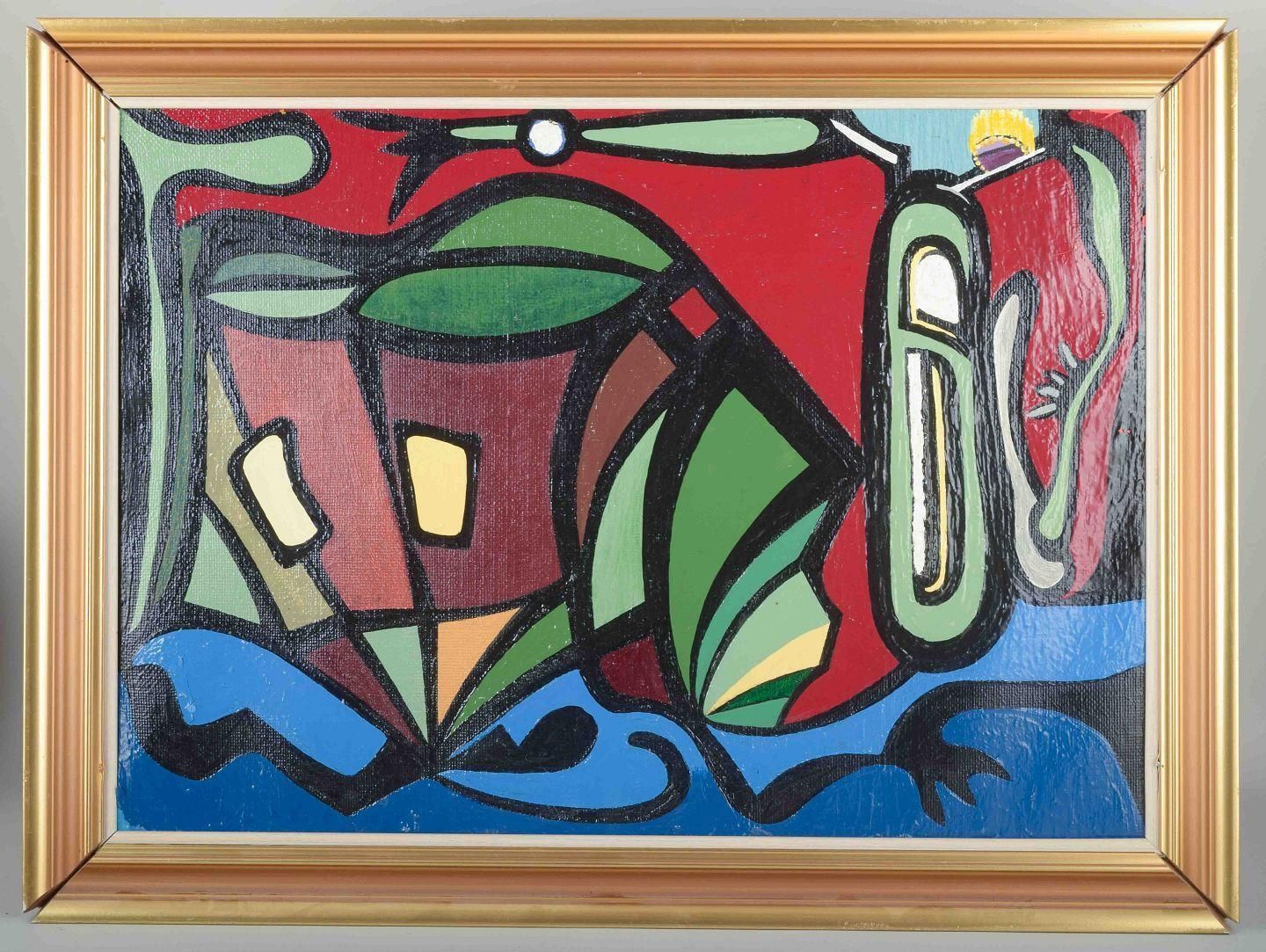 Attributed To Tord Petter Berlin. Oil On Canvas. Colourful Abstract Composition photo furniture