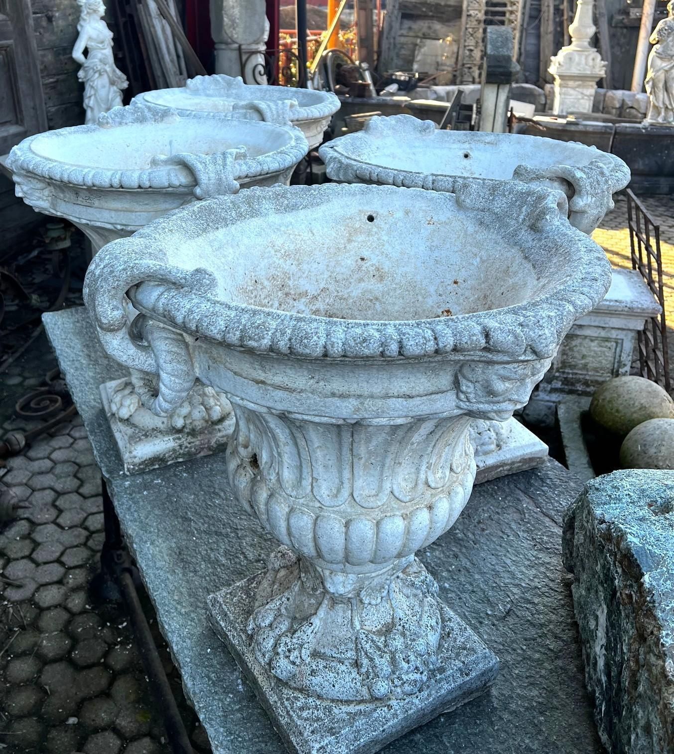 photo furniture Set Of 4 Composite Stone Bowl Vases With Masks And Carved Decorations