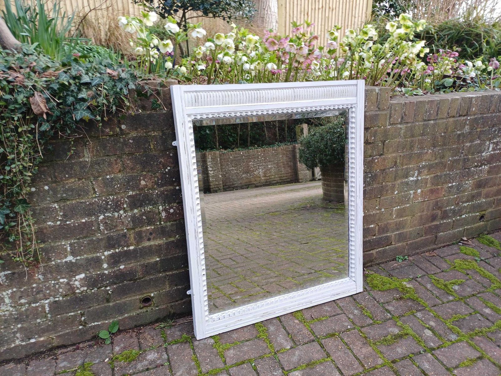 Outstanding Massive Early 20th Century French Hardwood Over Mantel Mirror With Original Bevelled Glass Farrow & Ball