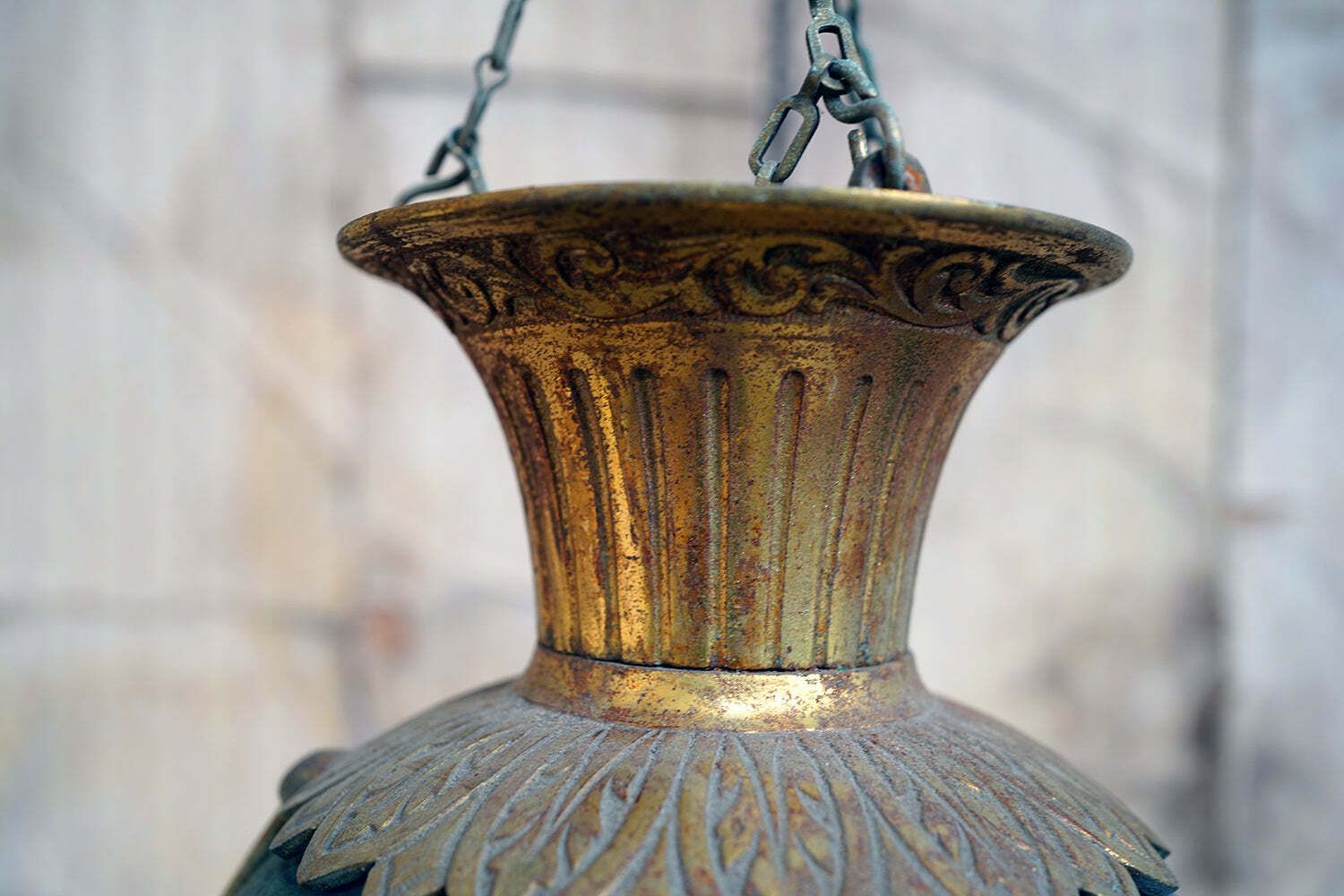 photo furniture A Pair Of Patented Gilt Metal Mounted & Painted Glass Hanging Apothecary Display Carboys C.1891