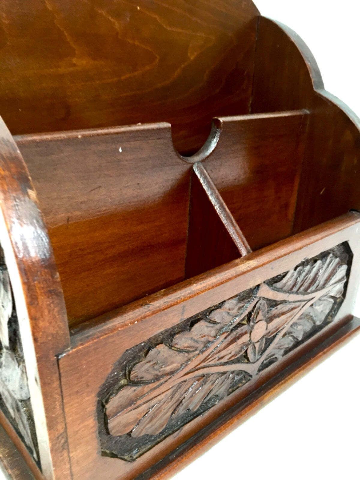 Antique Wooden Hand Carved Desktop Letter Rack / Stationery Holder C.1930 photo Home Decor