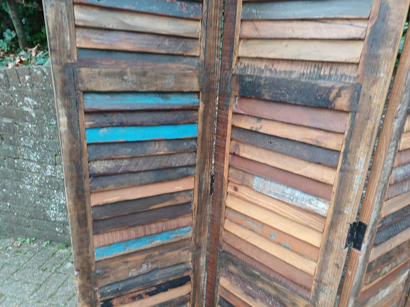 photo buy Large Bespoke Reclaimed Wood Folding Screen 4 Panel Room Divider Rustic Industrial Slatted Louvered Privacy Screen 170cm