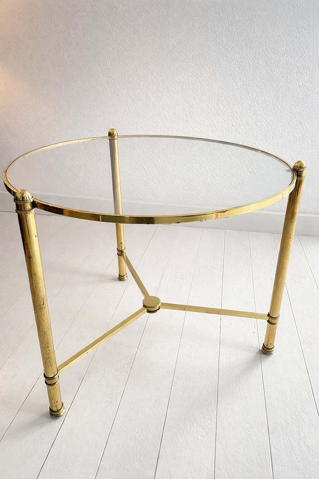 French Brass And Glass Round Cocktail Table In The Style Of Maison Baguès photo furniture