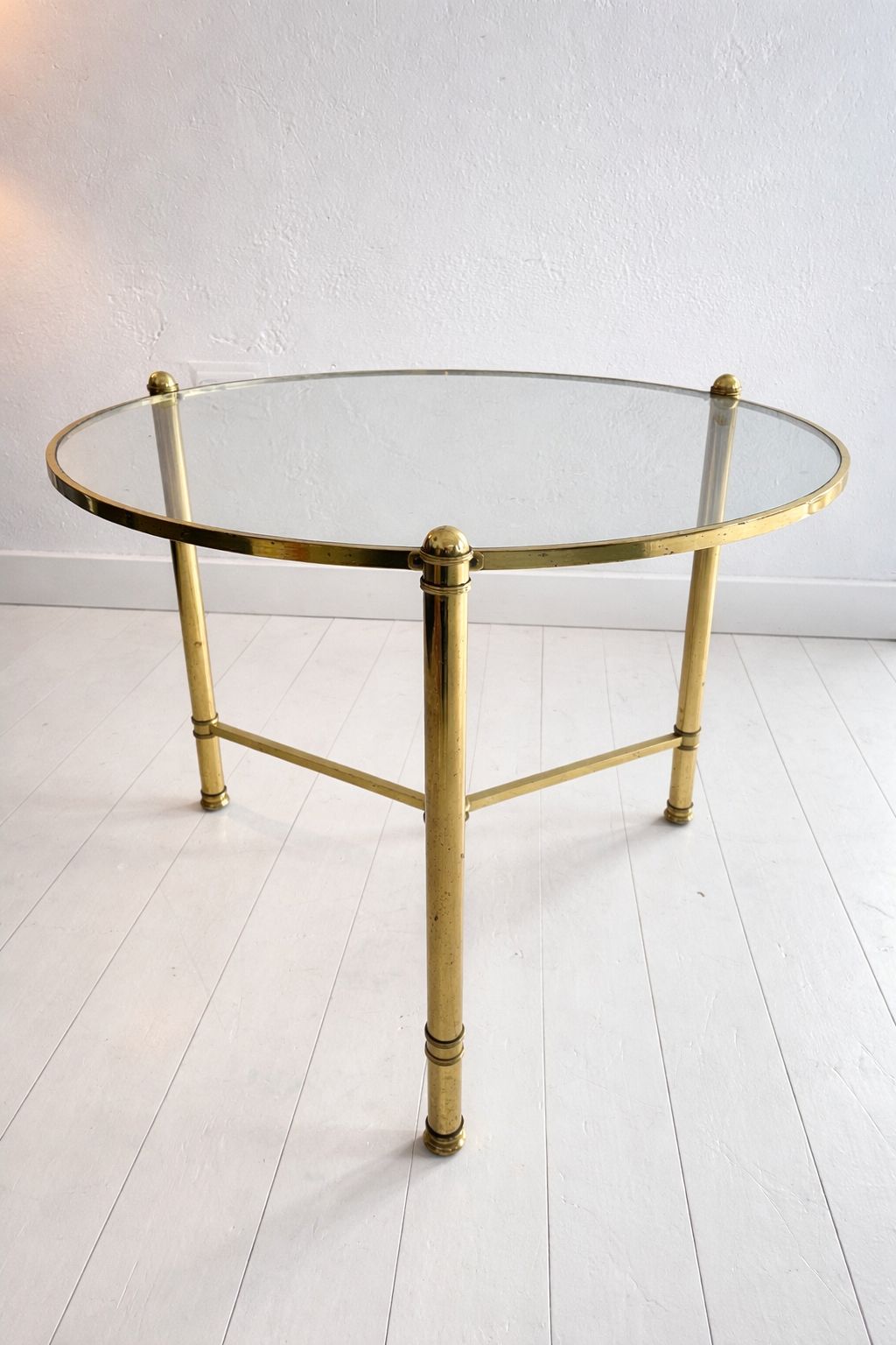 French Brass And Glass Round Cocktail Table In The Style Of Maison Baguès photo for sale