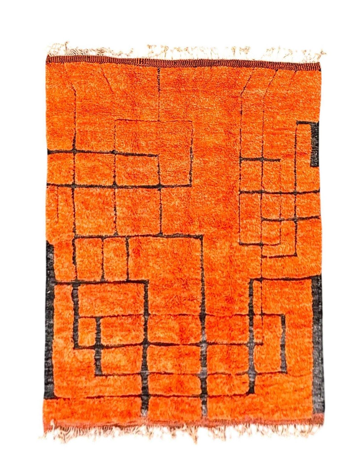 Oranje Marokkaans Wollen Vloerkleed 260x350 Cm – Handgemaakt Geometrisch Kleed – Eigentijds Berber Tapijt – Wollen Vloerkleed Op Maat – Marokkaans Beni Ourain Kleed photo furniture