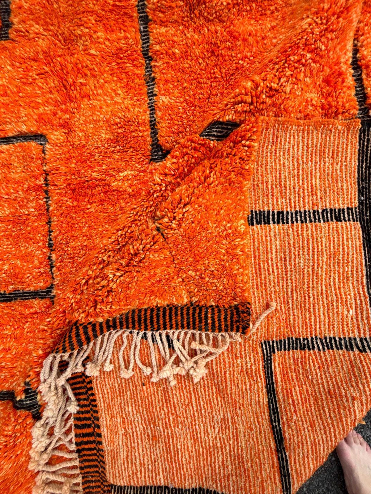 Orange Moroccan Wool Rug 260x350 Cm – Handmade Geometric Rug – Contemporary Berber Carpet – Custom Wool Area Rug – Moroccan Beni Ourain Rug photo for sale