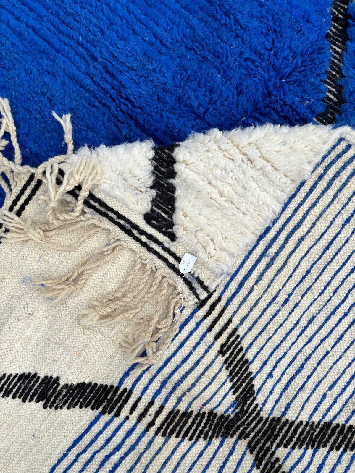 Moroccan Beni Ouarain Rug 180x250 Cm– Handmade Wool Berber Rug –Blue & Cream Geometric Rug – Modern Moroccan Carpet –Luxury Berber Area Rug photo 909.0