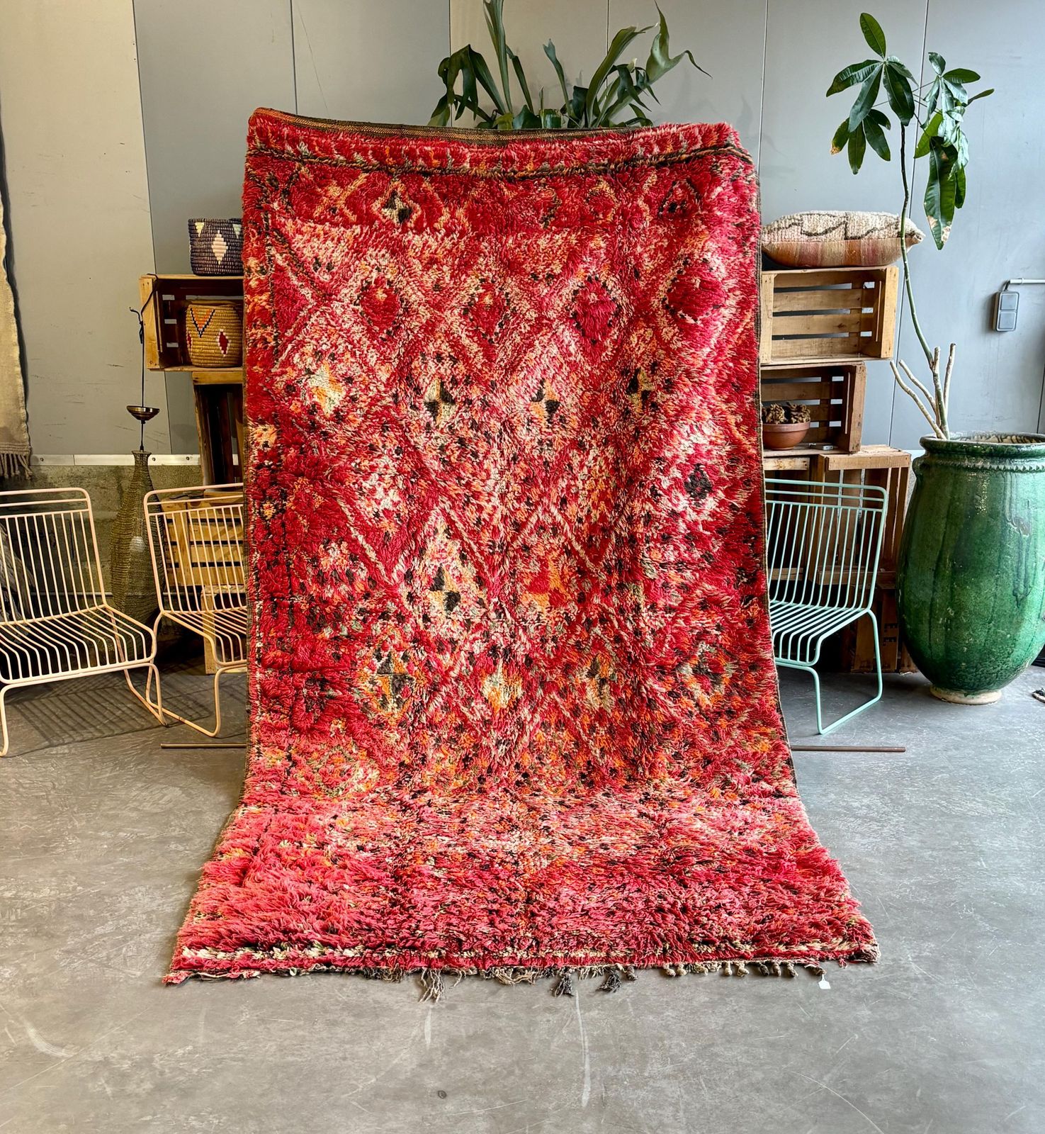 Vintage Red Moroccan Boujad Rug 170x320 Cm – Authentic Boujad Wool Berber Rug   Boho Chic Rug