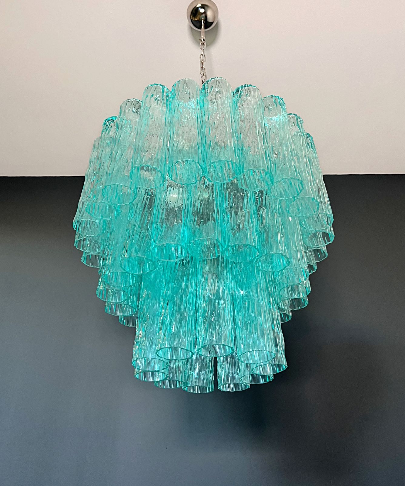 Large Three Tier Venini Murano  Turquoise Glass Tube Chandelier photo vinterior