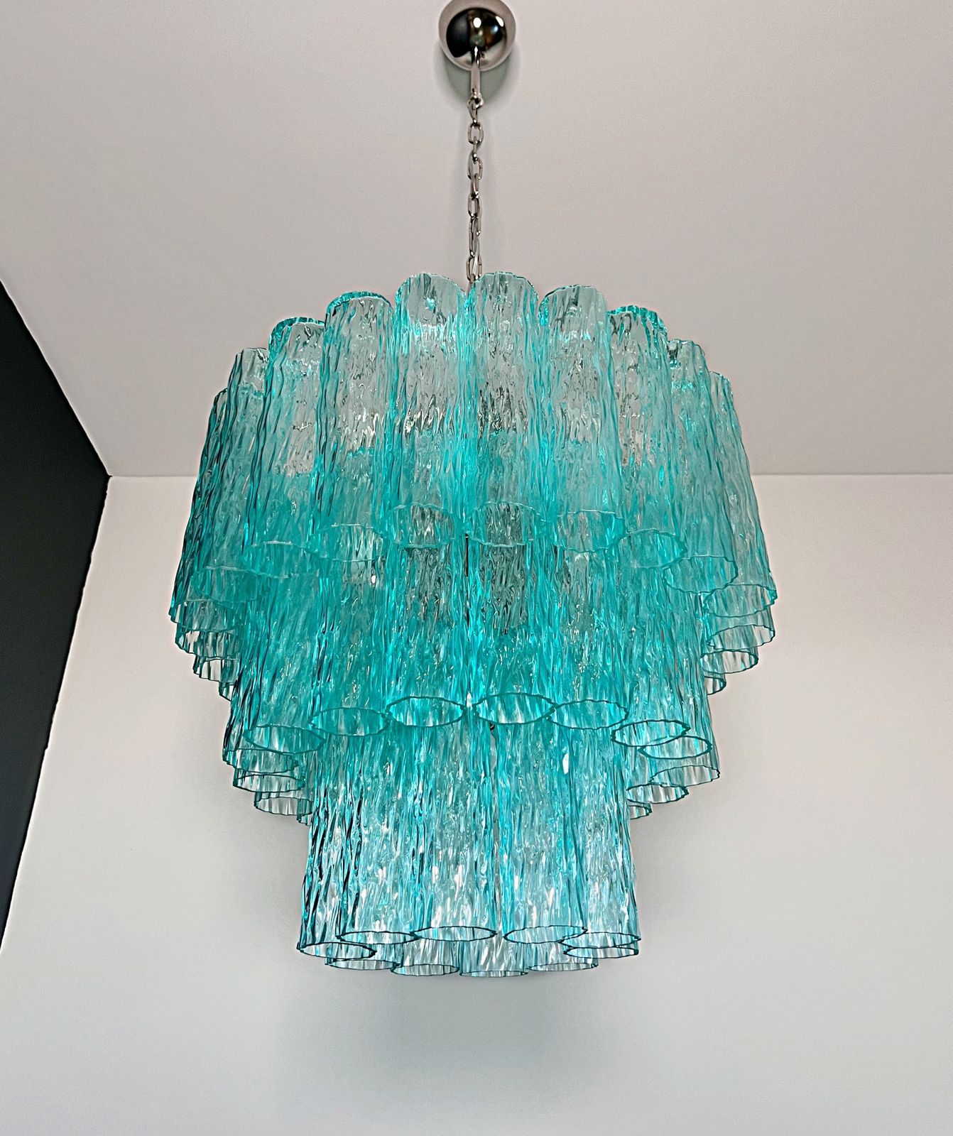 Large Three Tier Venini Murano  Turquoise Glass Tube Chandelier photo vintage