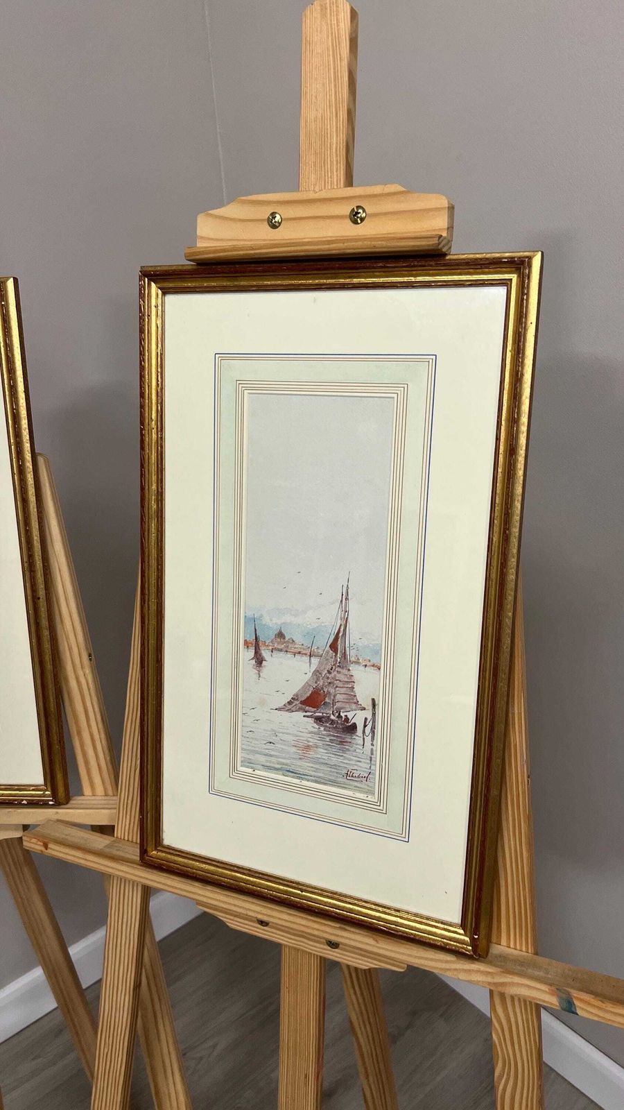 Pair Signed Original Watercolour Pictures Of Sailing Boats Coastal Scenes photo furniture