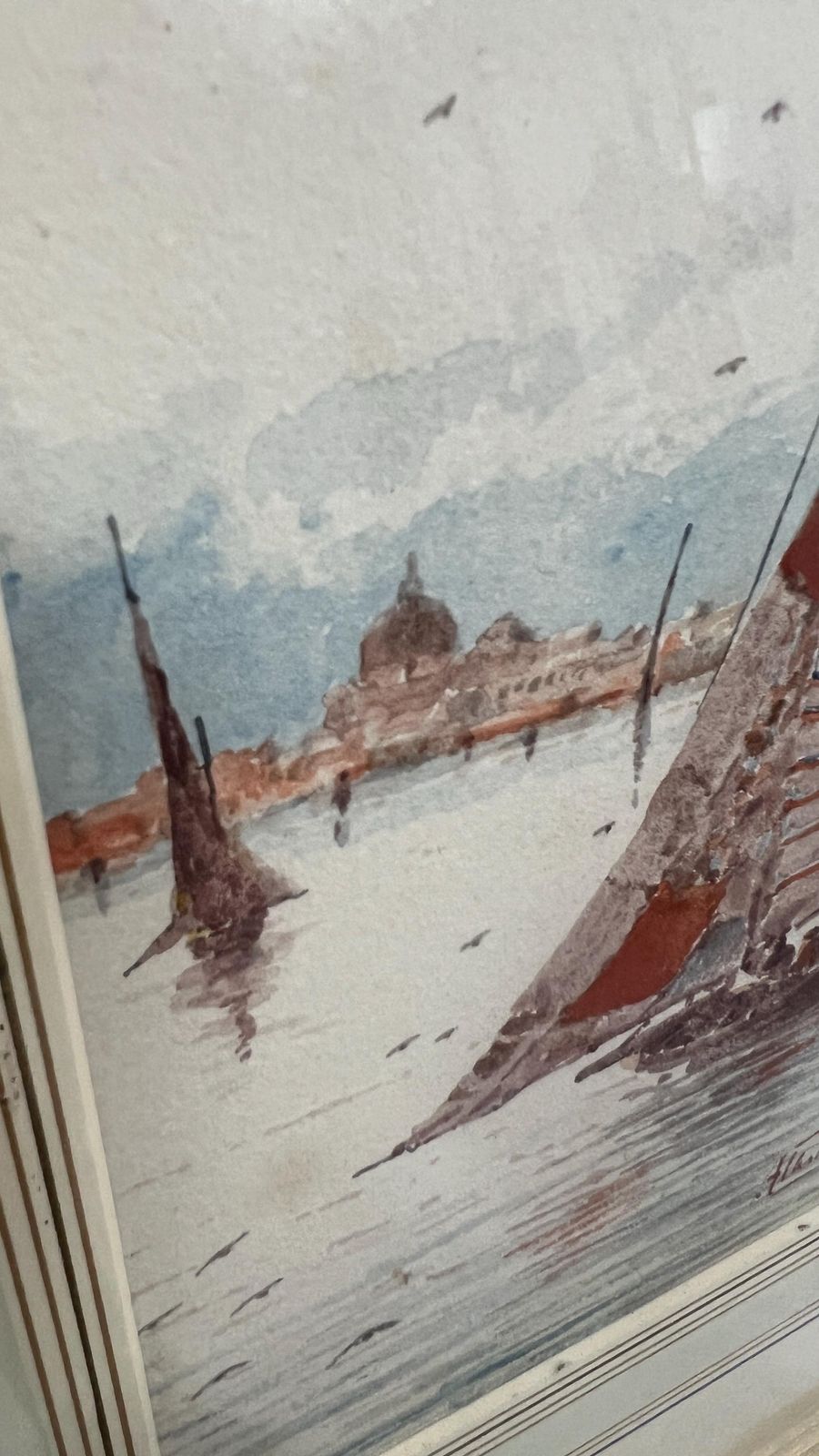 Pair Signed Original Watercolour Pictures Of Sailing Boats Coastal Scenes photo 239.0