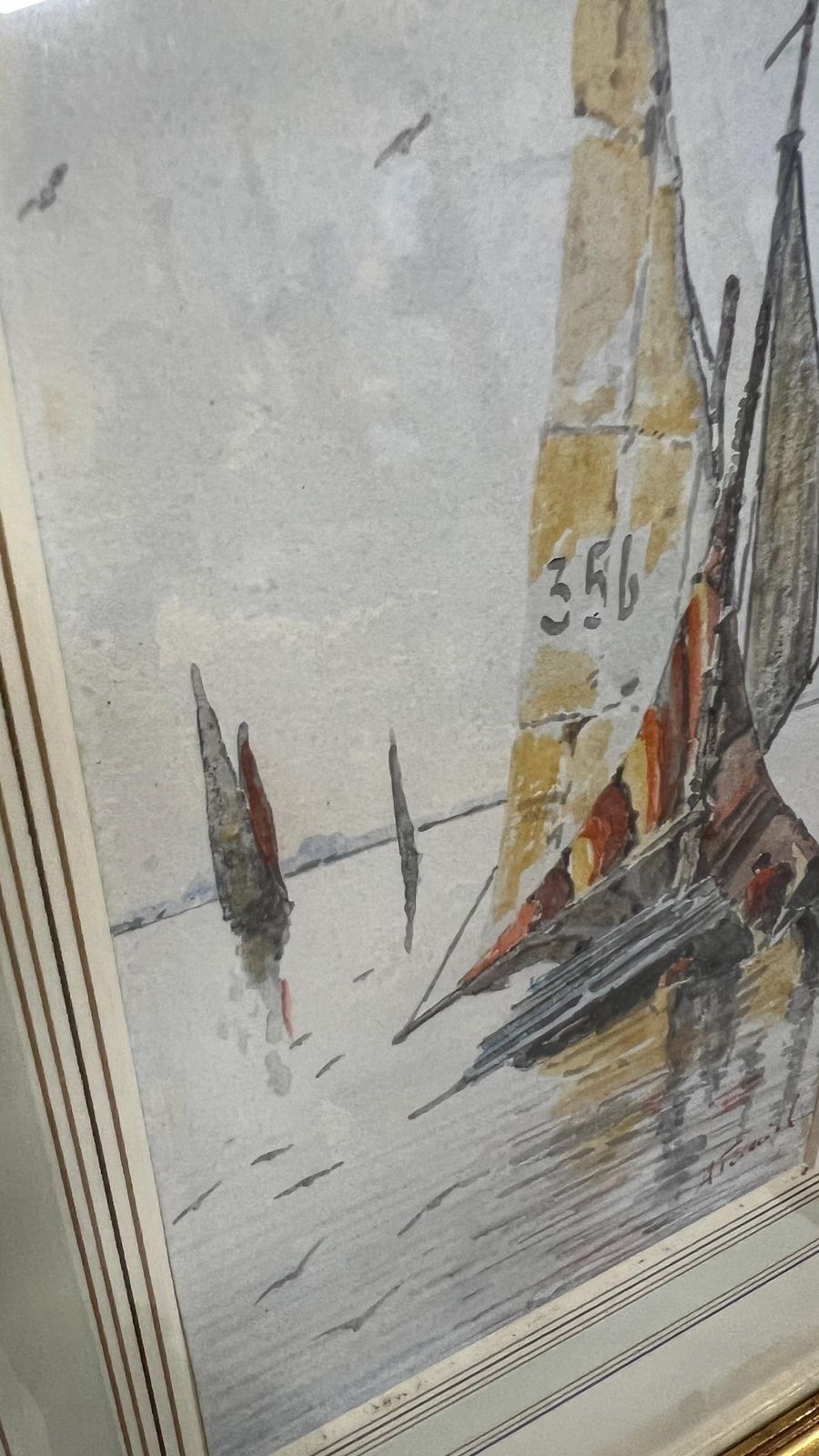 photo furniture Pair Signed Original Watercolour Pictures Of Sailing Boats Coastal Scenes