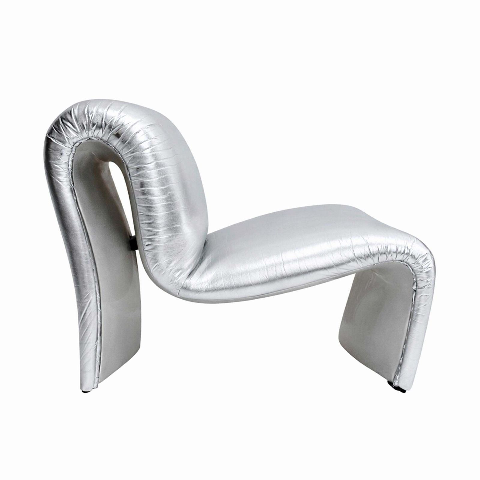 Space Age Moscheni Fiberglass And Silver Vinyl Fabric Italian 1970s Lounge Chair photo furniture