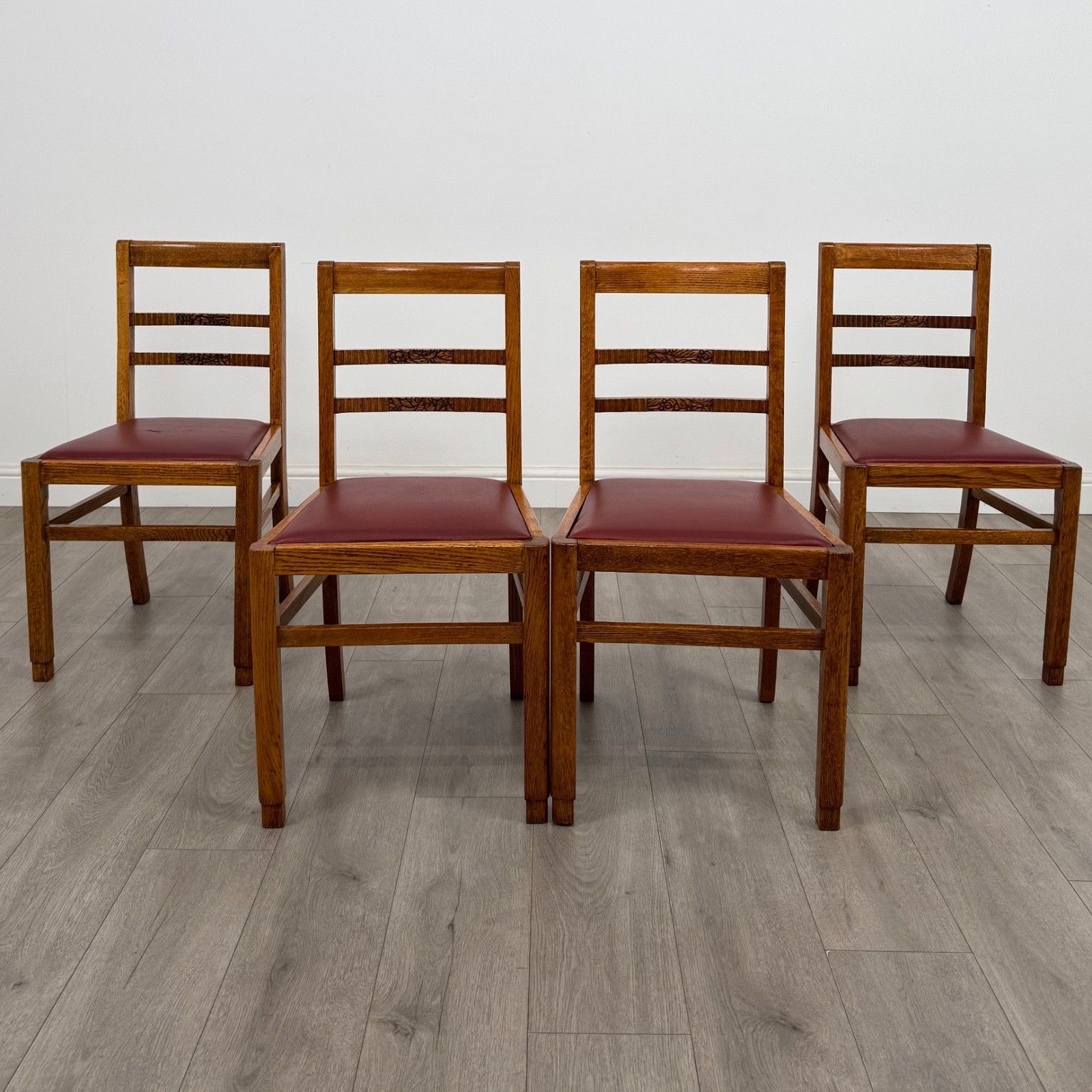 Antique 20th Century Set Of 4 Dining Chairs In Golden Oak ( Af 5314 )
