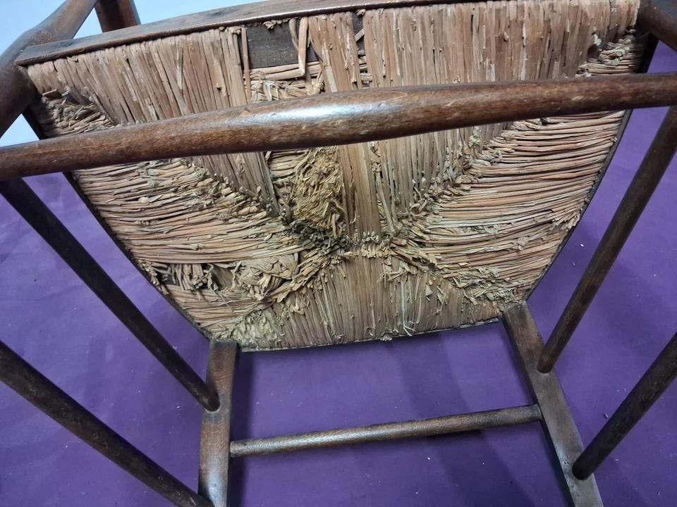 Antique Art Nouveau Low Ladder Back Chair With Woven Rush Seating photo 165.0