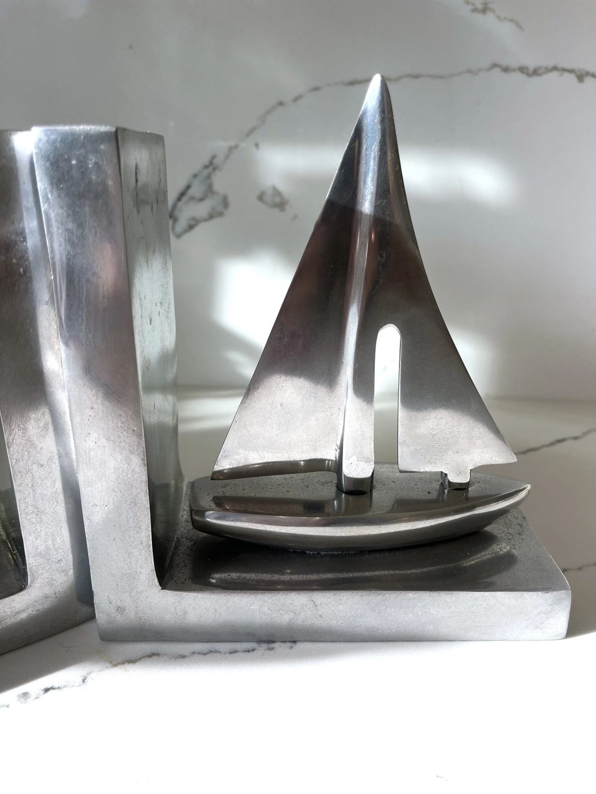 Pair Of Vintage Chrome Boat Bookends photo vinterior