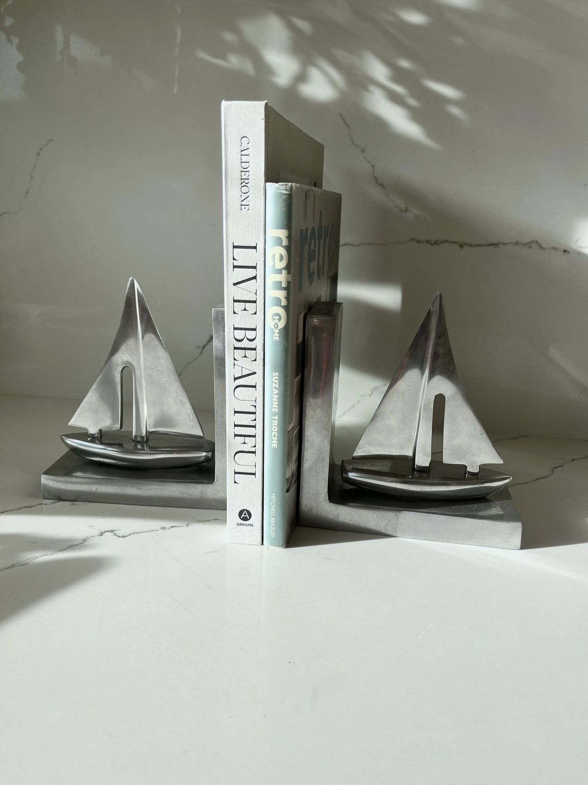 Pair Of Vintage Chrome Boat Bookends photo vintage