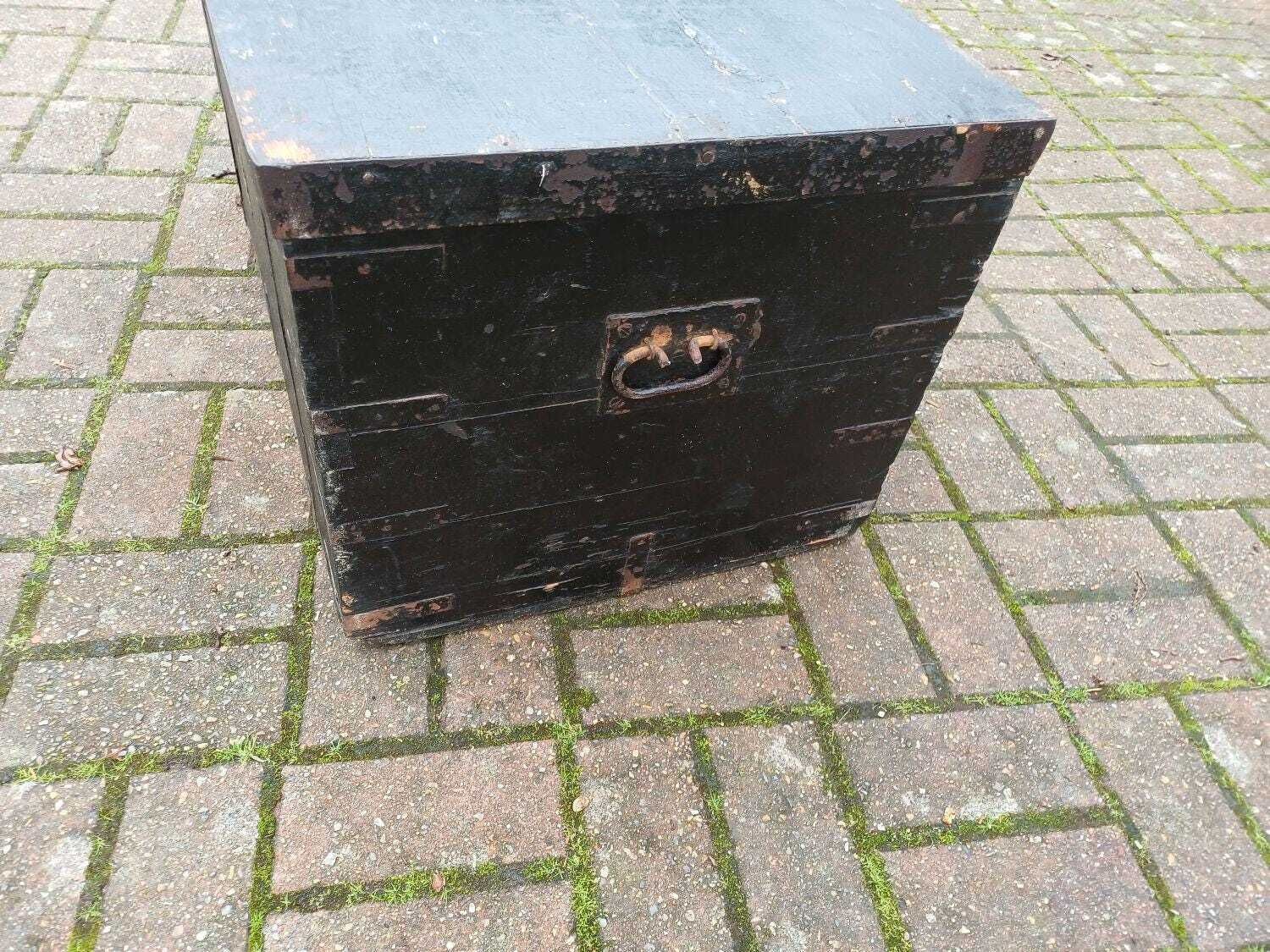 Antique Painted Pine Military Trunk Winterhauder Sussex Regiment Travel Chest Storage Box Coffee Table Vintage Ww1 Style photo buy