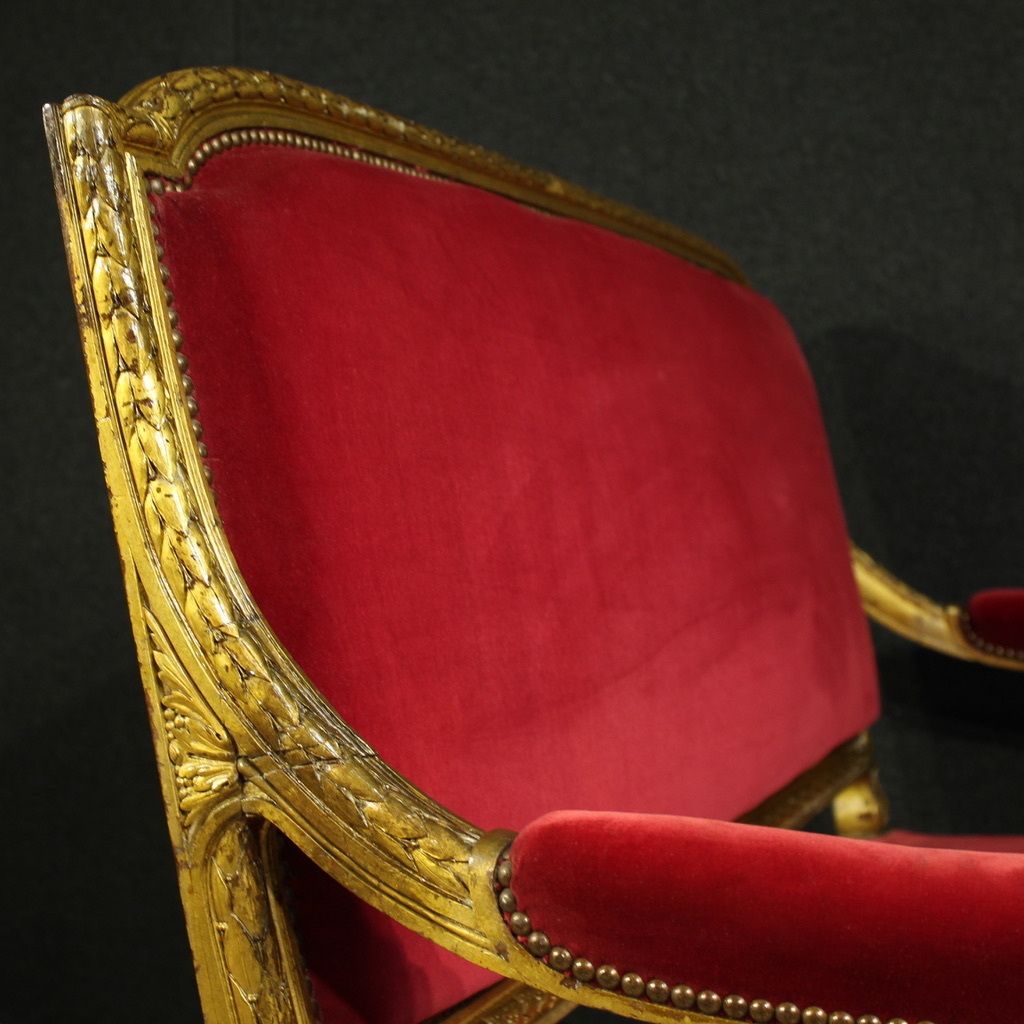 Antique French Red Velvet Sofa From The 19th Century photo vintage