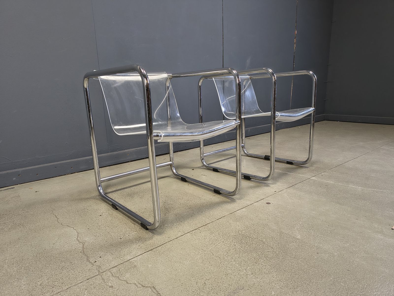 Pair Of Plexiglass And Tubular Chrome Armchairs, 1970s photo buy