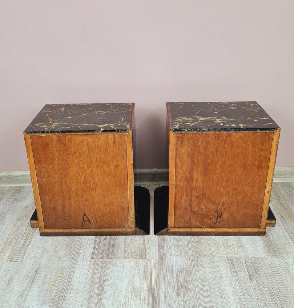 865.0 Art Deco Bedside Tables In Makassar Ebony And Portoro Marble, 1930s, Set Of 2 photo