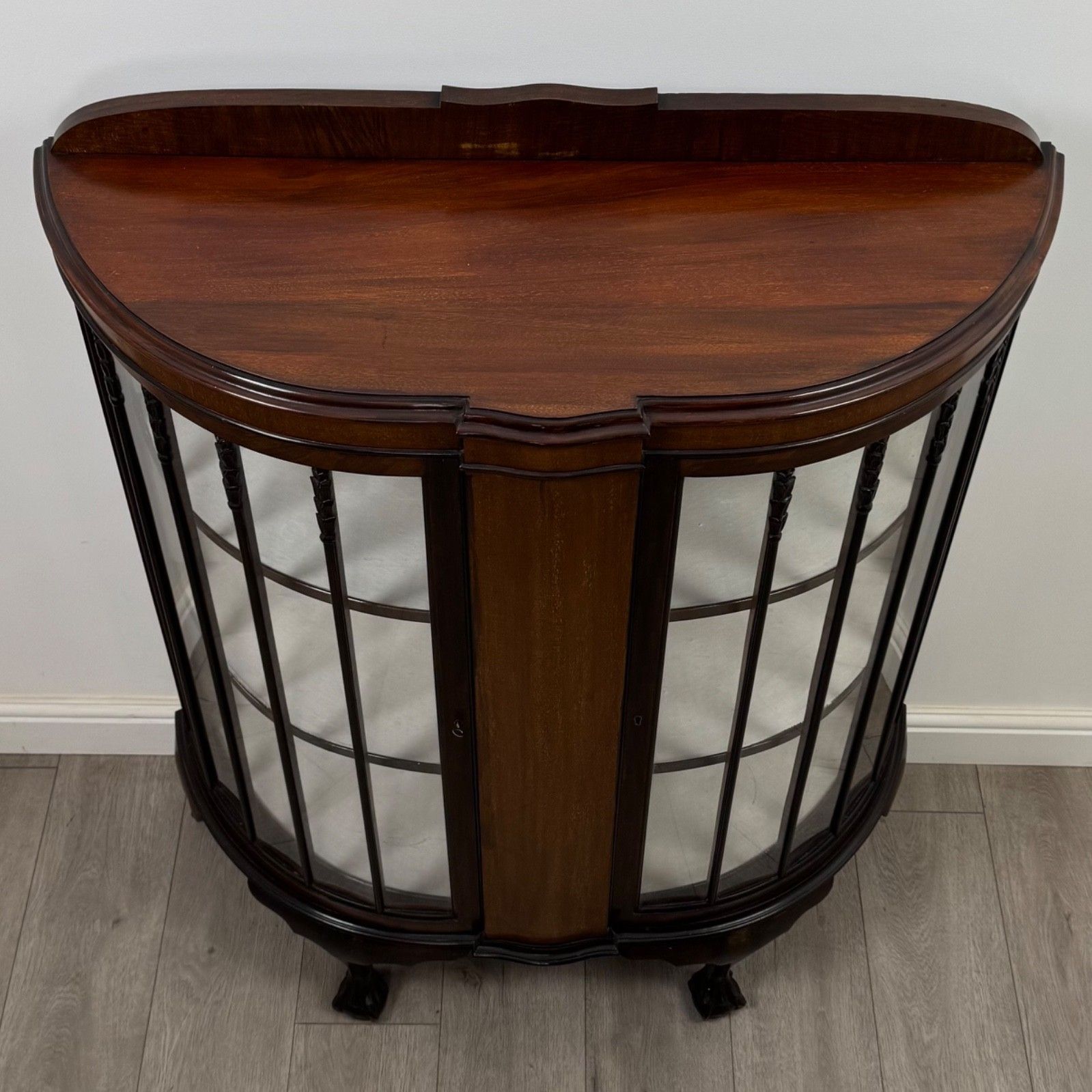 photo for sale Antique 20th Century Bow Front Display Cabinet In Mahogany ( Af 5247 )