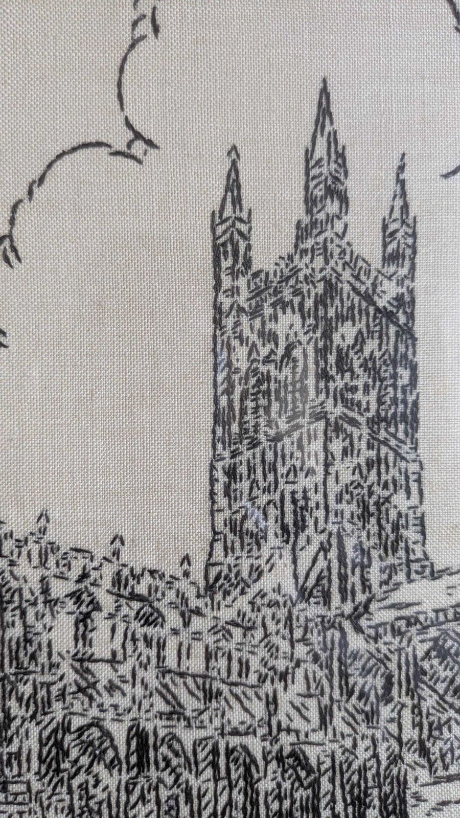 Vintage Cathedral Embroidery Wall Art – Gloucester & Lichfield Cathedrals – Framed Needlework Picture Pair – English Architecture Decor photo buy