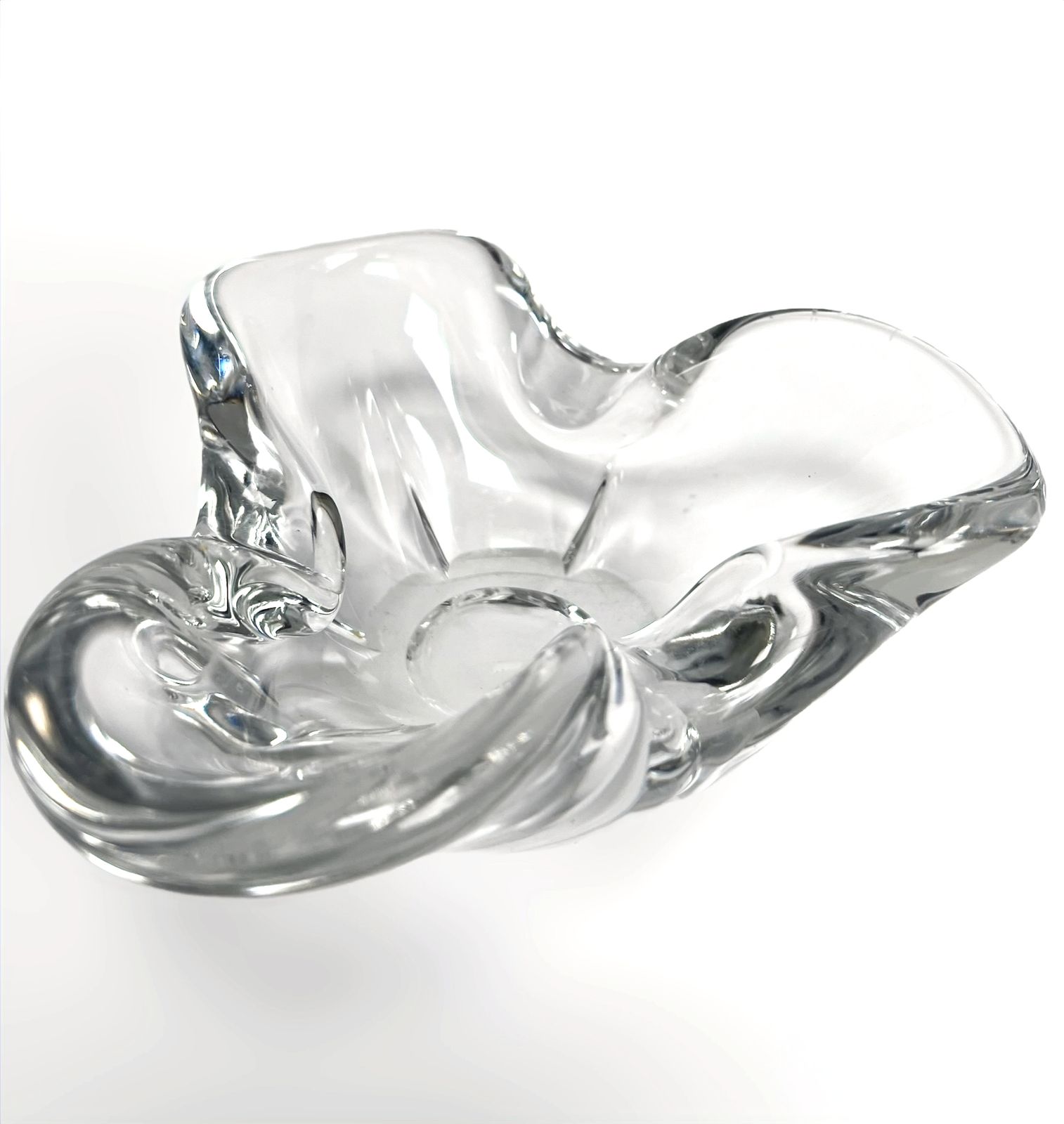 1950s Belgian Signed Val St Lambert Crystal Vide Poche Ashtray