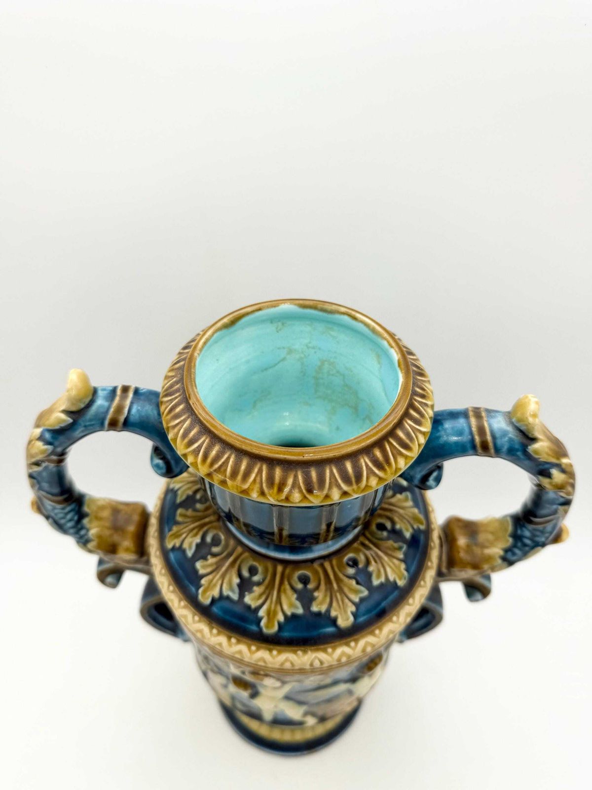 Antique Continental Majolica Vase, Schutz Blansko Cherub Putti Vase Circa 1900 photo Home Decor