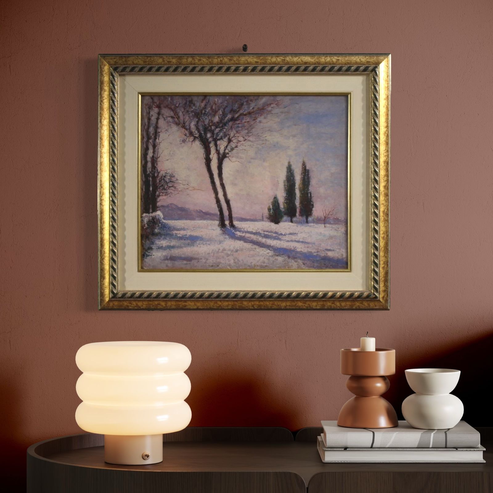 Italian Snowy Landscape Painting Signed And Dated 1932 photo Art