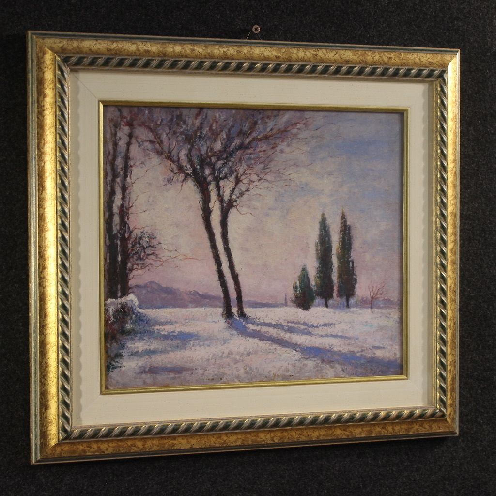 photo buy Italian Snowy Landscape Painting Signed And Dated 1932