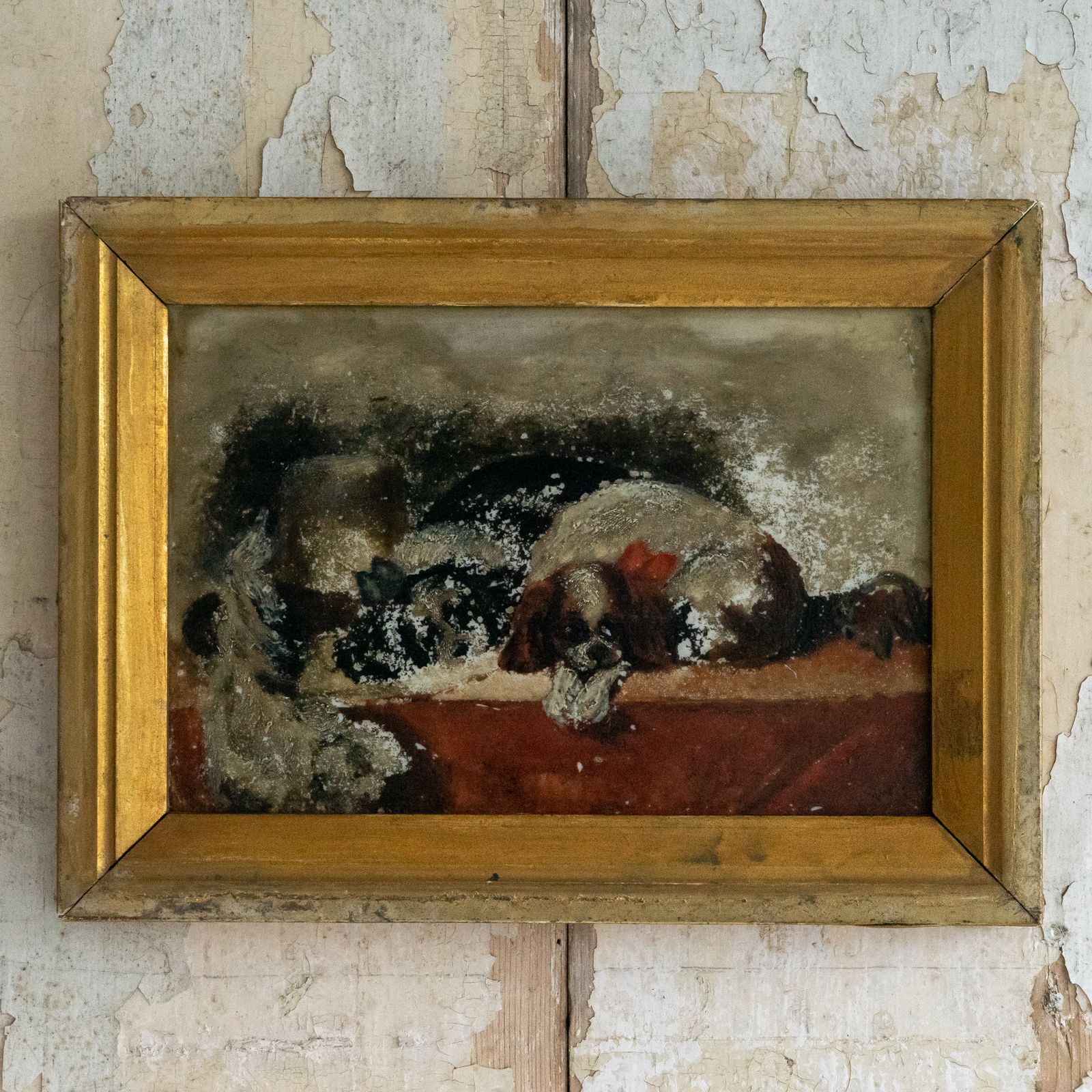 Gorgeous Oil On Glass Painting Of Dogs