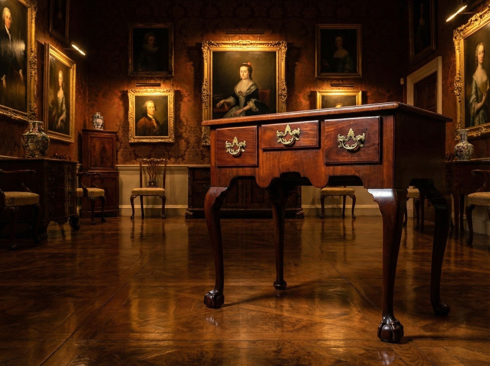 photo furniture Lovely George III Red Walnut Lowboy On Ball And Claw Feet C. 1775