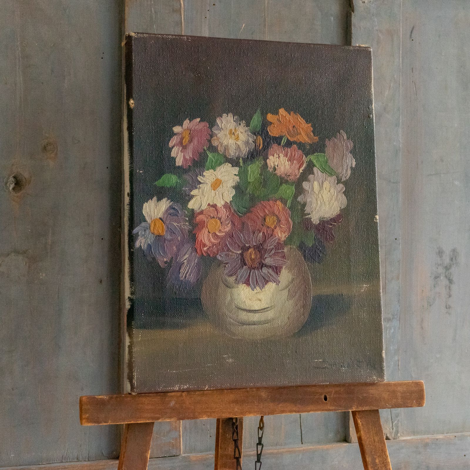 Vintage French Floral Oil Painting photo furniture
