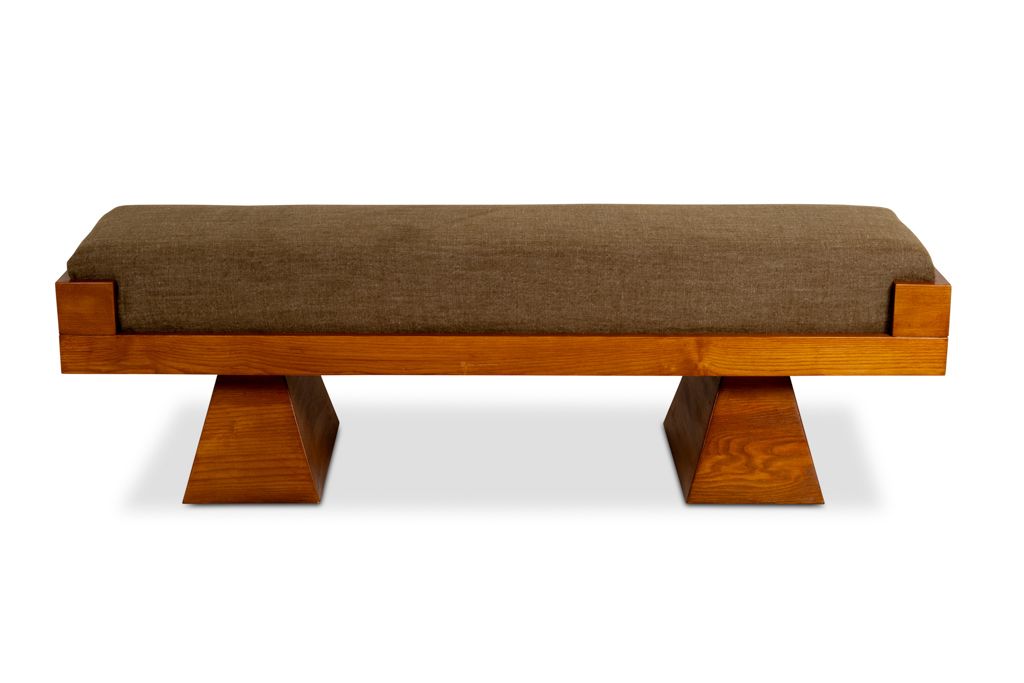 Bench In Ash Wood And Green Mohair Velvet. Contemporary