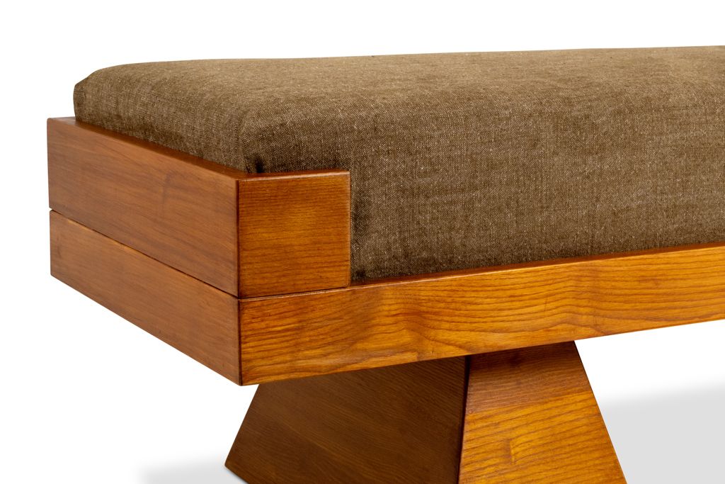 Bench In Ash Wood And Green Mohair Velvet. Contemporary photo 3200.0