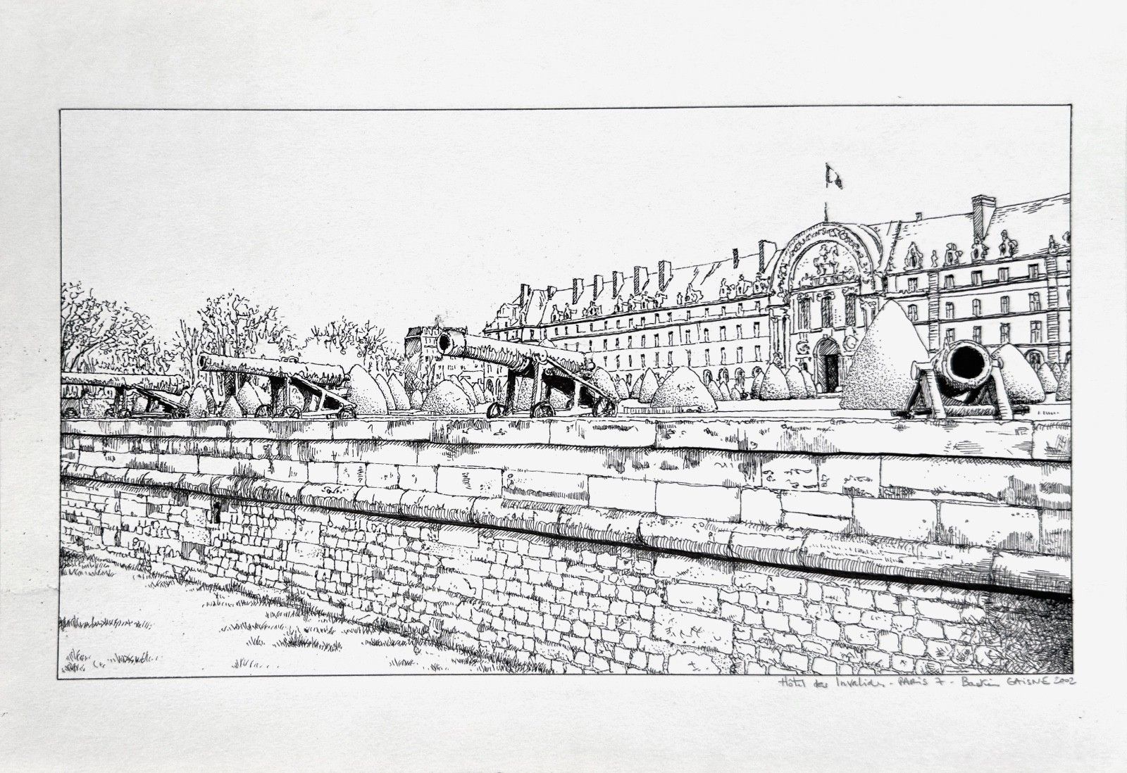 Bastien Gaisne Chinese Ink Drawing Hotel Des Invalides Paris Architecture
