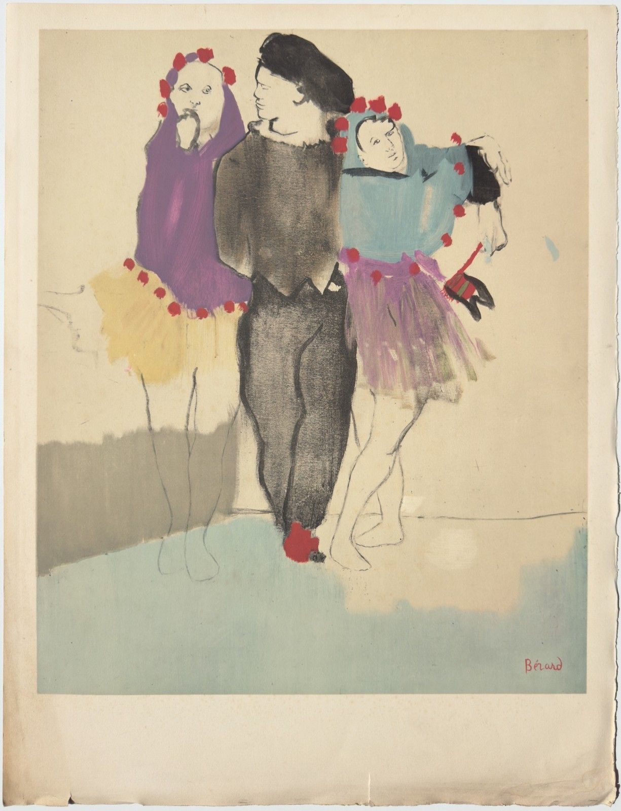 Christian Berard Lithograph Signed Board Ballet Scene 1969 Mourlot Art
