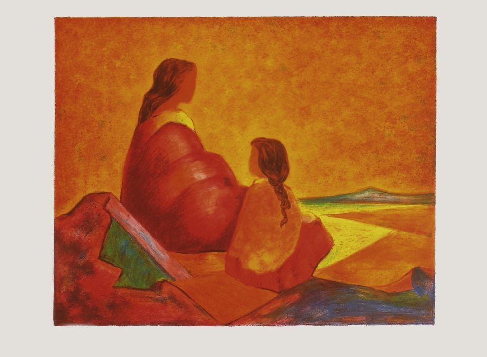 Mario Vargas Original Lithograph Peruvian Family 1985 56x76 Cm American Art