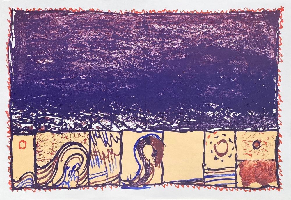 Pierre Alechinsky Original Lithograph 1981 The North Sea 38x56 Cm Cobra