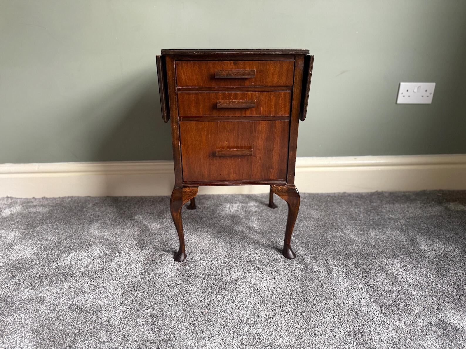 photo buy Vintage Solid Oak Folding Drop Leaf Table Antique Bedside Table Drop Leaf Occasional Side Table
