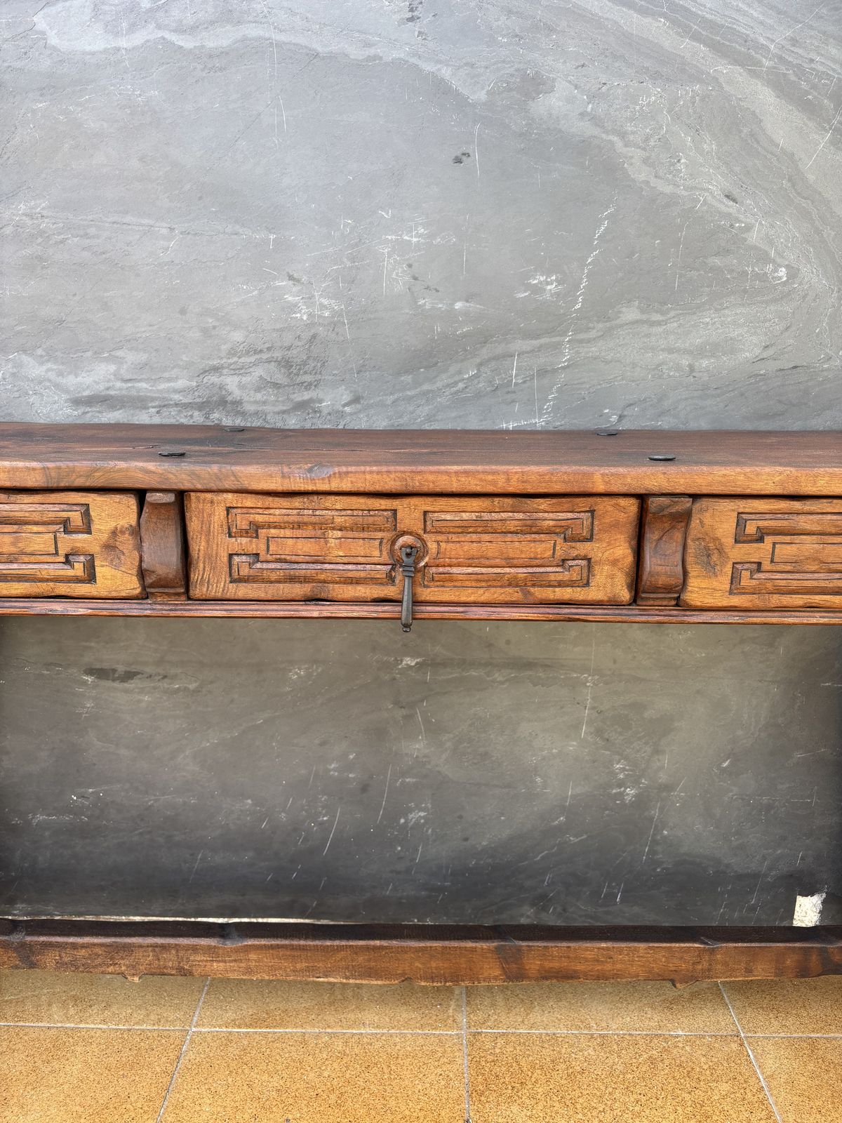 photo vinterior Spanish Renaissance Revival Three Drawer Console Table, Early 20th Century