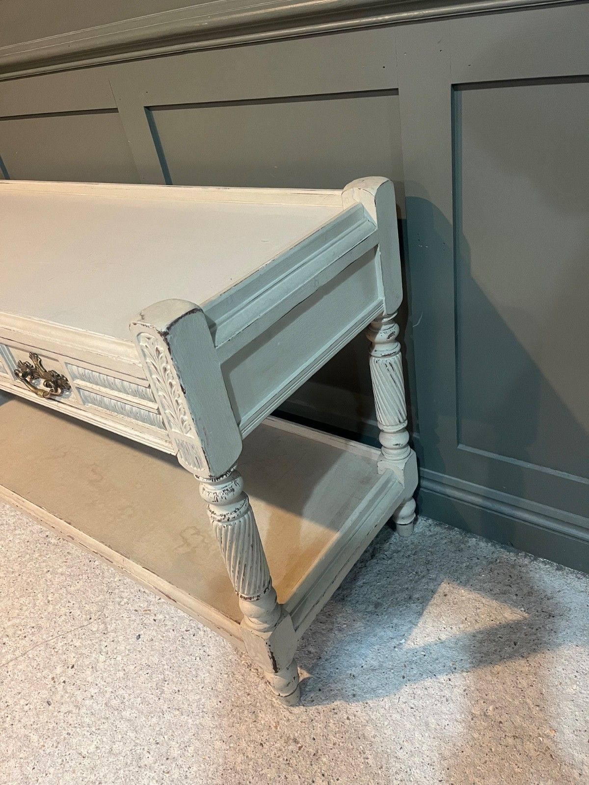 Antique Console Table Painted Pale Grey Two Tier /Record Player Stand/Tv Stand photo Furniture