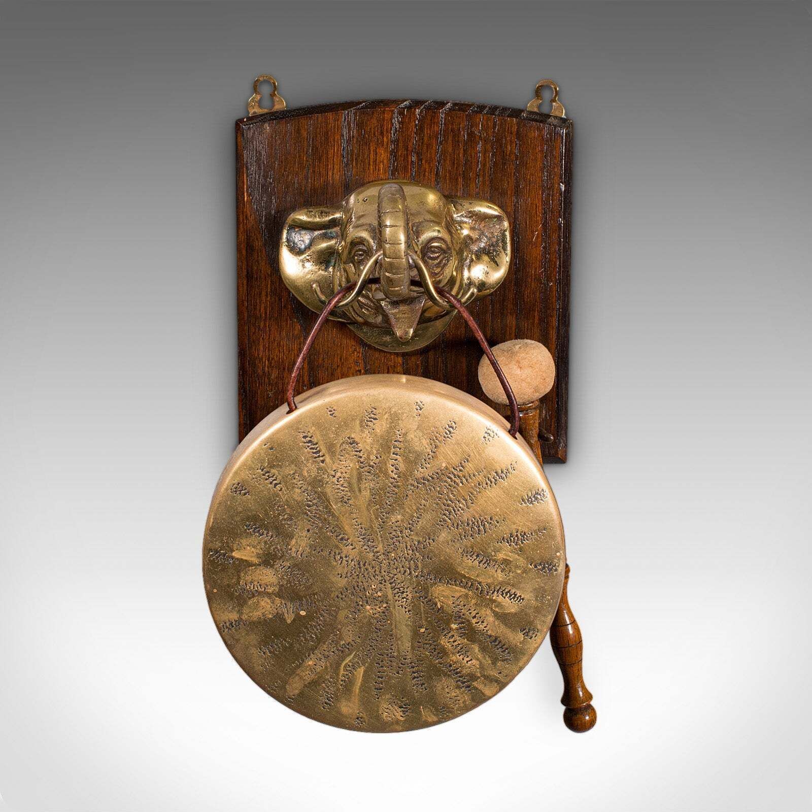 Antique Elephant's Head Gong, English, Brass, Mounted Dinner Chime, Victorian photo furniture