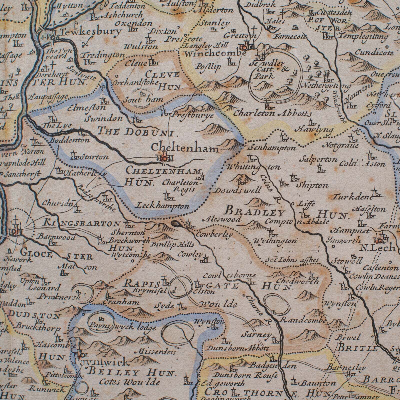 photo for sale Antique Framed Gloucestershire Map, English Atlas Engraving, Cartography, C.1700