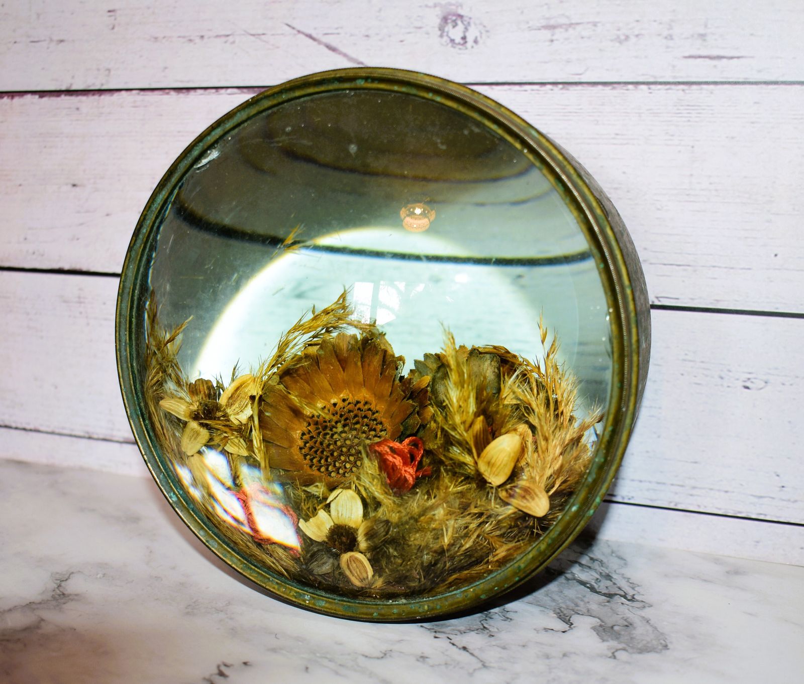 Victorian Botanical Diorama Of Bubble Glass With Dried Flower Display photo 180.0