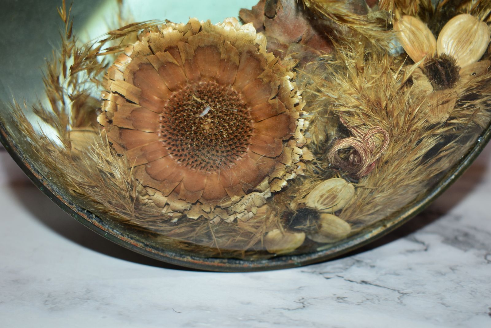 Home Decor Victorian Botanical Diorama Of Bubble Glass With Dried Flower Display photo