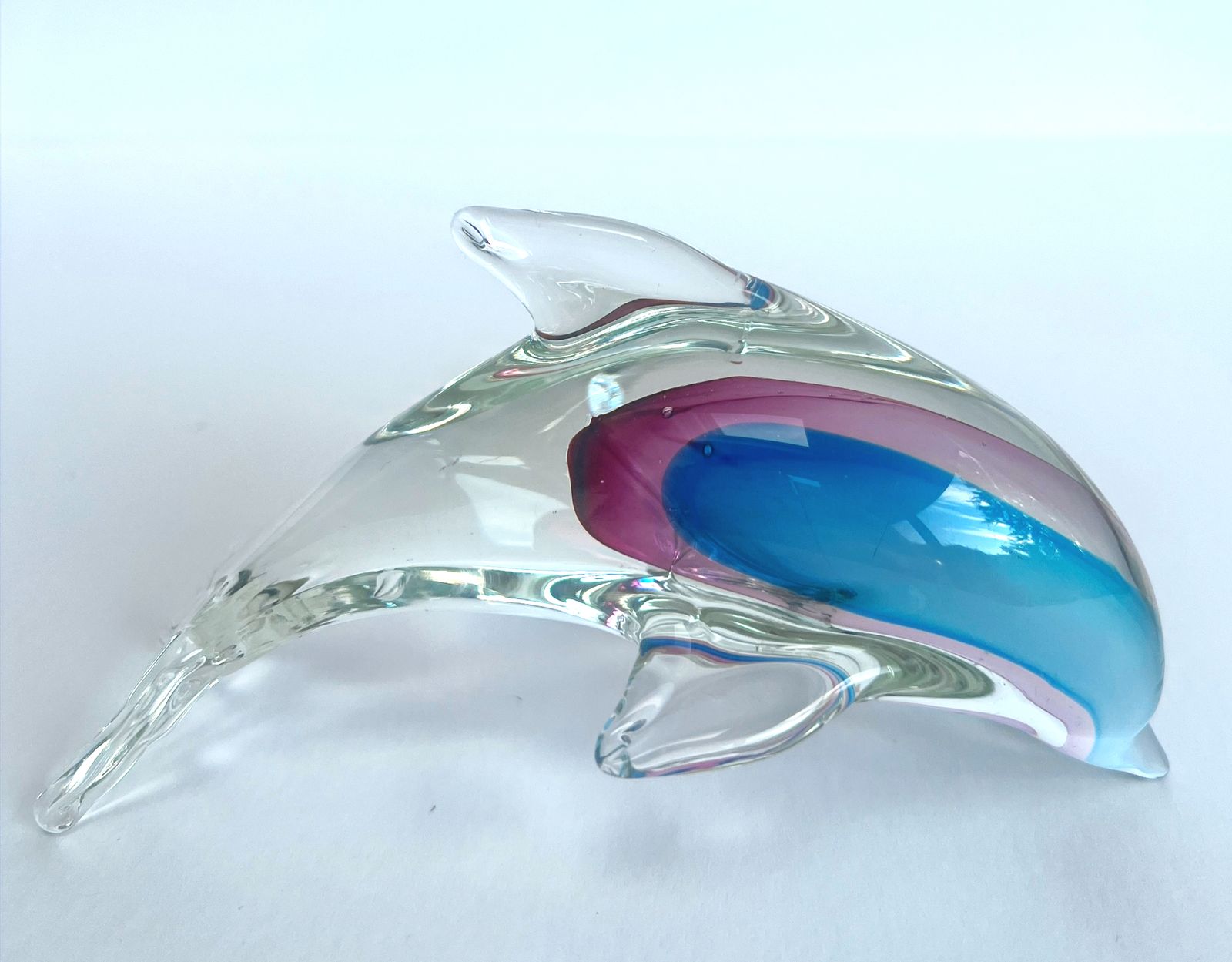 Vintage 1960s Murano Sommerso Glass Dolphin Sculpture, Italy photo Art