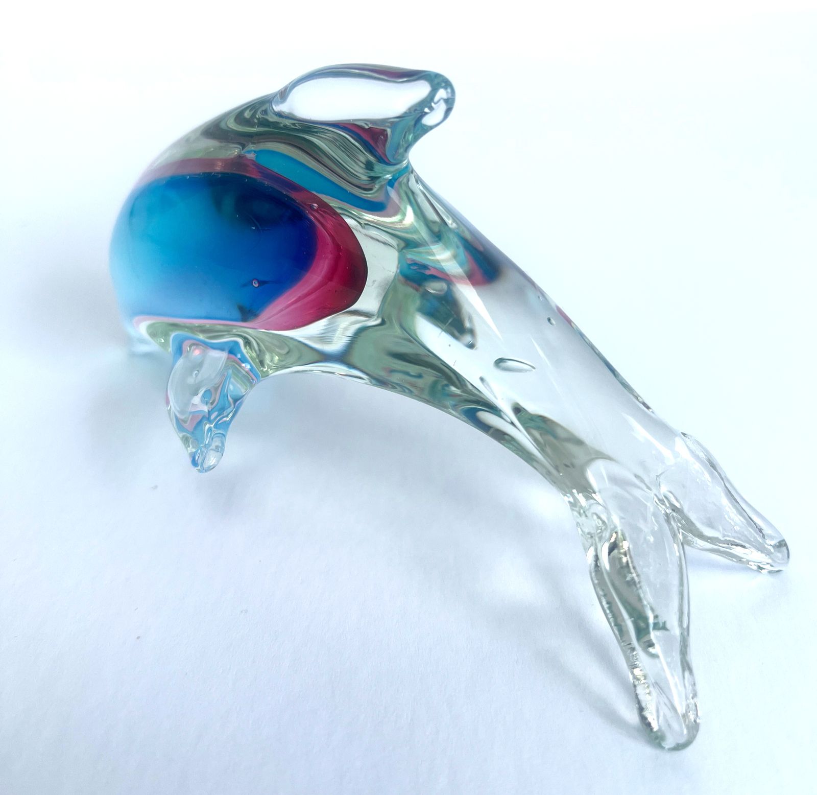 Vintage 1960s Murano Sommerso Glass Dolphin Sculpture, Italy photo 50.0